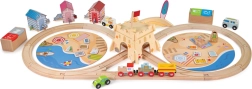 Medinis traukinių bėgių rinkinys BIGJIGS RAIL Pakrantės tvarkymas, 70 dalių
