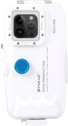 Plastikinis vandeniui atsparus PULUZ dėklas, skirtas iPhone 15 Plus, 15 Pro Max, 14 Plus, 14 Pro Max, 13 Pro Max, 12 Pro Max ir 11 Pro Max – baltas