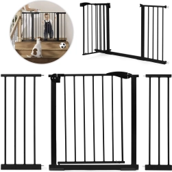 Safety barrier 74-132 cm for stairs and doors, steel with extra panels black ECOTOYS