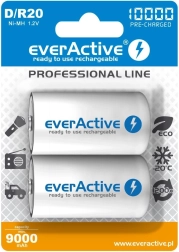Įkraunami elementai everActive R20/D Ni-MH 10000 mAh (2 vnt.) paruošti naudoti