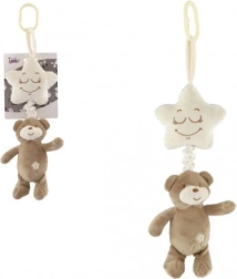 Pliušinis meškiukas su žvaigždute – kabinamas muzikinis mechanizmas lovytei ir vežimėliui, 36 cm