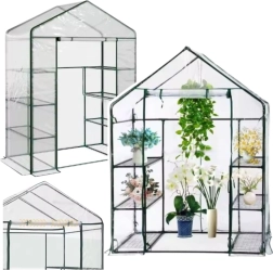 Mini sodo šiltnamis su PVC plėvele ir 4 lentynomis