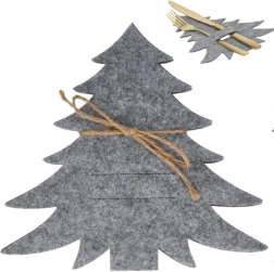 Veltinio kalėdiniai stalo įrankių dėklai eglutės formos, pilki, 4 vnt. rinkinys