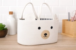 White textile toy basket shaped like a bear with handles 35 × 25 × 21 cm