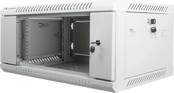 Wall-mounted 19" rack cabinet 4U 600×450 mm with glass door – Gray