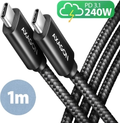 USB‑C kabelis 1 m 240 W PD, greitas įkrovimas 5 A, pintas, aliumininės jungtys