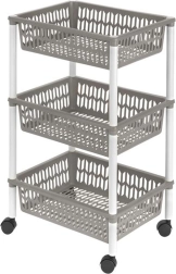 Basket shelf on wheels, 3 tiers, 40 × 30 × 66 cm, plastic