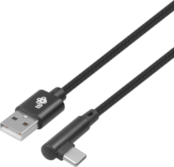 USB į USB-C kabelis 1,5 m su stačiu kampu, juodas pintas