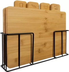 Bambukinių pjaustymo lentelių rinkinys su stovu 4 vnt. RUHHY