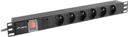 19" stovo PDU maitinimo juosta 1U 16A, 6× FR lizdai, 2 m, juoda