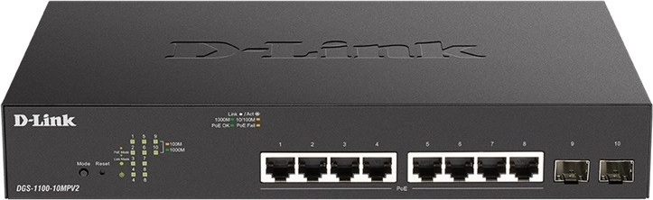 D-LINK DGS-1100-10MPV2 gigabitinis išmanusis PoE+ komutatorius 8× GE ir 2× SFP