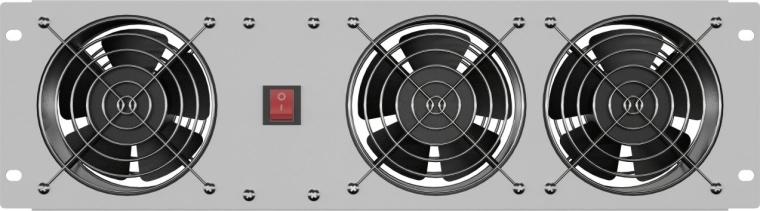 Vertikalus 19" 3U ventiliacijos skydelis į rack spintą, trys ventiliatoriai, 230 V, pilkas