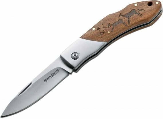 Magnum Caveman Steel kišeninis peilis 8,2 cm su medine rankena ir urvinių piešinių motyvu
