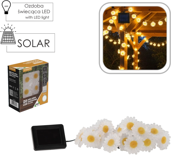 Saulės sodo girlianda „Ramunės“ 20 LED, šiltai balta, 2 + 3,8 m