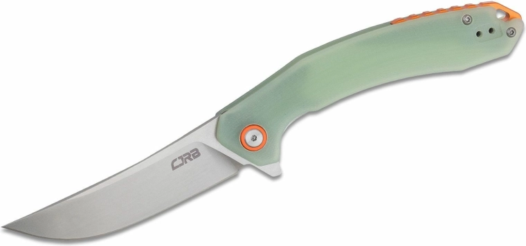 CJRB Gobi folding pocket knife 8.9 cm, stonewash, transparent green G10 (CNC texture)