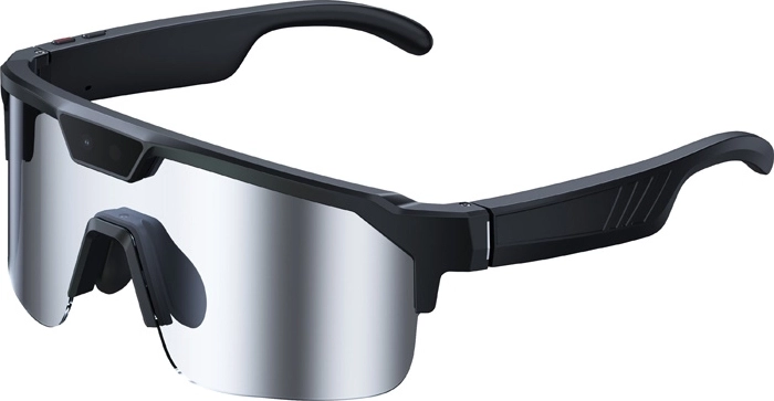 Zeblaze Q01 AI sports smart sunglasses with a silver mirrored shield
