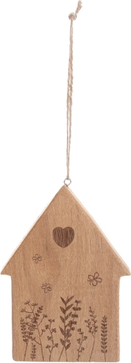 Hanging wooden house decoration with floral motif, brown, 16 cm