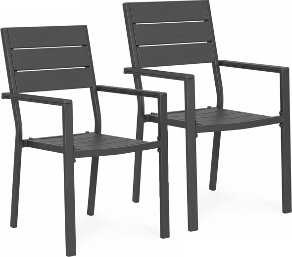Set of 2 Garden Chairs made of HDPE and Steel, Grey – MultiGarden