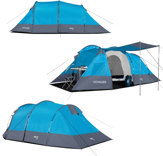 Spacious vestibule with awning for comfortable camping