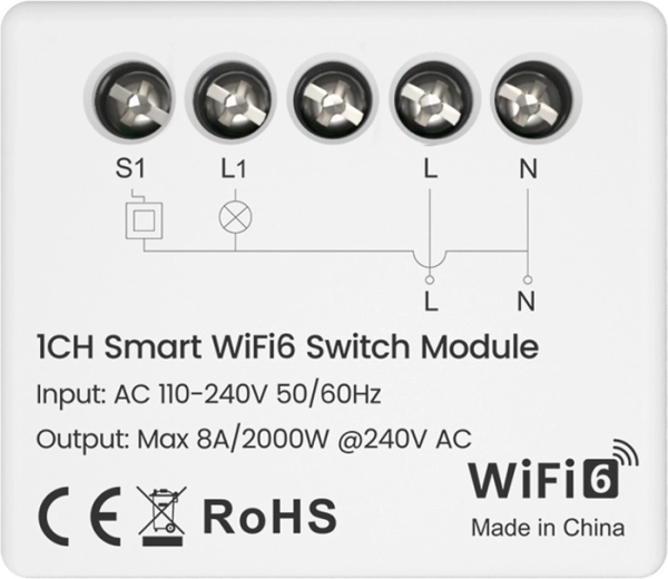 Avatto išmanusis jungiklio modulis Wi‑Fi 6 su energijos sąnaudų matavimu