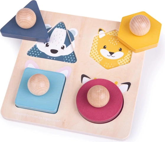 Bigjigs Toys medinės gyvūnėlių formos dėlionės su rankenėlėmis
