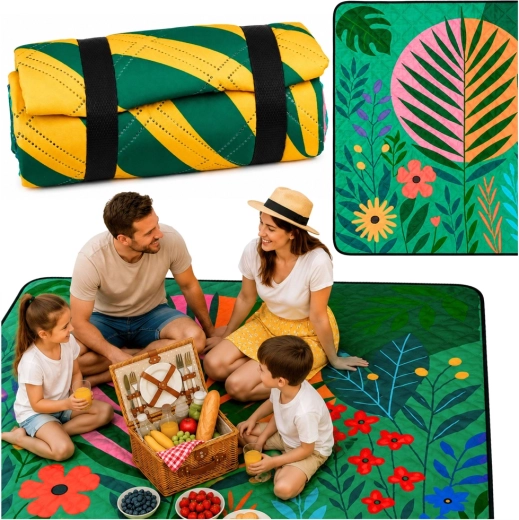 Colorful picnic blanket with botanical pattern 100 × 150 cm