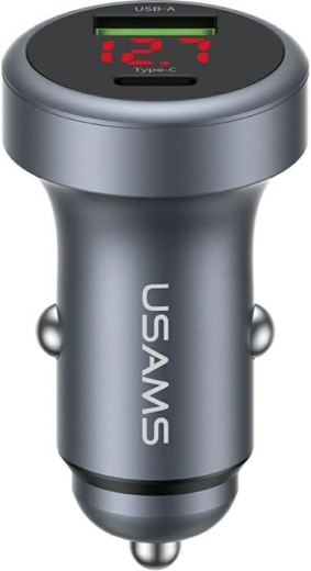 USAMS Aluminum Car Charger 45 W USB-A + USB-C with LED