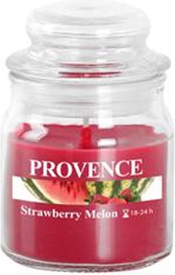 Aromatinė žvakė stiklinėje su dangteliu, braškių ir melionų kvapo, 70 g
