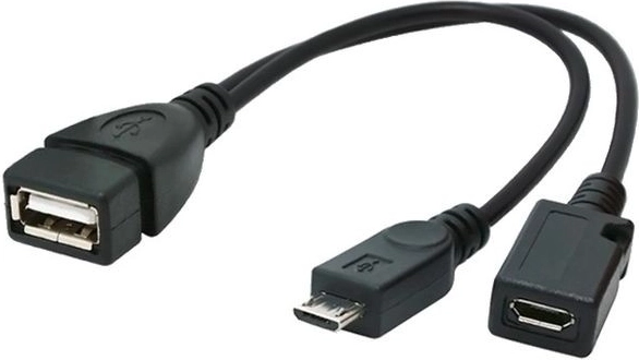 USB OTG adapteris Micro‑USB į USB 2.0 su papildomu maitinimu 15 cm