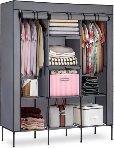 Massido Textile Wardrobe, Graphite, 130 × 45 × 175 cm