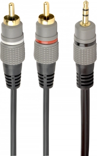 Stereo garso kabelis 3,5 mm lizdas į 2× RCA, 2,5 m, paauksuotos jungtys