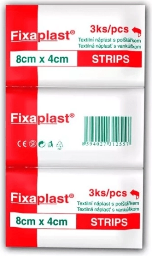Fixaplast Strip tekstilinis pleistras 8 × 4 cm, 3 vnt.