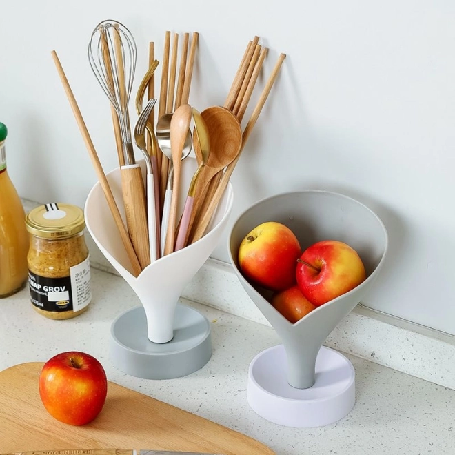 Funnel-shaped drainer for cutlery, fruit - white