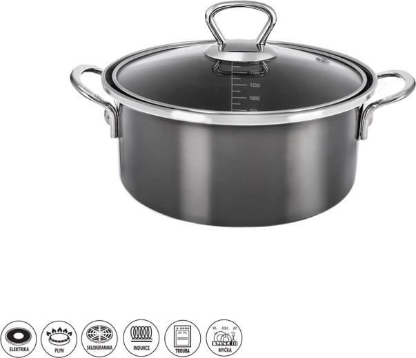 METALIC Lem enamel saucepan 2.5 l with glass lid