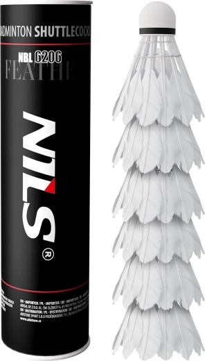 Badmintono plunksniniai kamuoliukai NILS NBL6206 (iš plunksnų), 6 vnt.