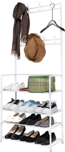 Freestanding clothes rack with shelves, white, 80 × 26 × 150.5 cm