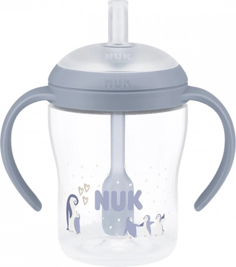Mokomasis buteliukas NUK Perfect Match su silikoniniu šiaudeliu 150 ml, pingvinas