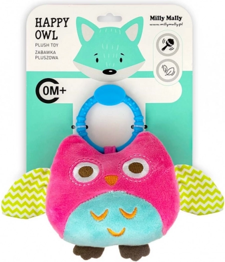 Hanging plush owl Happy owl pink