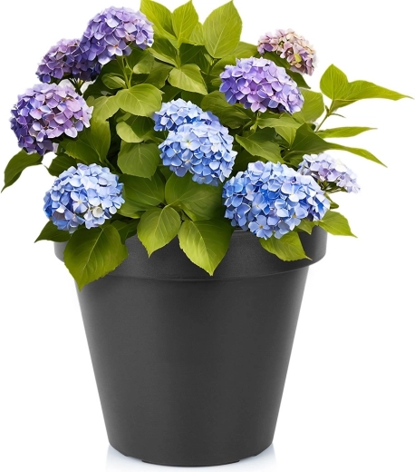 Black round plastic outdoor planter for the garden, 39 cm