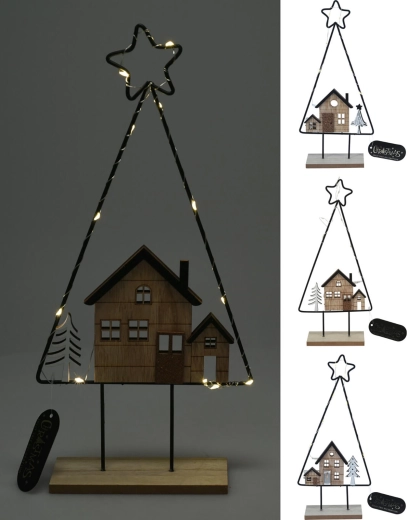 Kalėdinė dekoracija – medis su nameliu su LED apšvietimu 39 cm