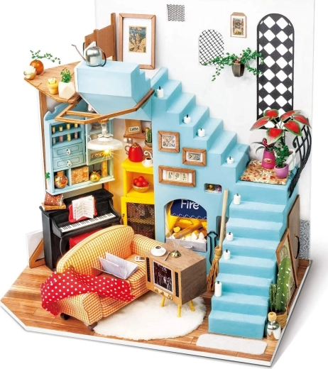 ROLIFE miniature dollhouse living nook – DIY kit with LED lighting