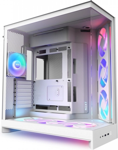NZXT H9 Flow RGB+ white ATX mid-tower case with window