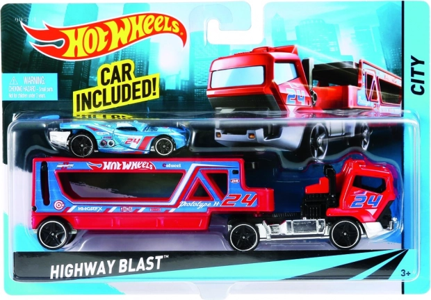 Hot Wheels metalinis vilkikas su automobiliuku (6 variantai) – 1 vnt.