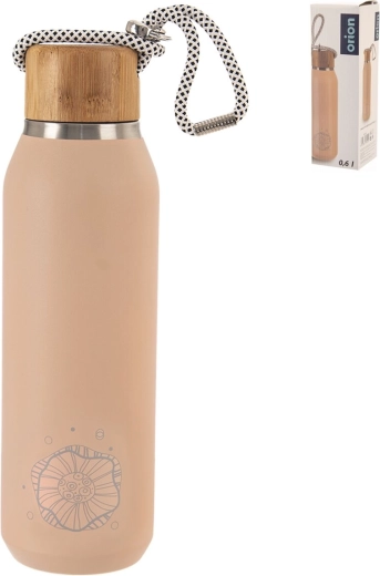 Stainless steel insulated bottle with bamboo lid, floral design, 0.6 l, pink