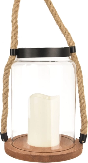 Brown glass-and-wood LED candle holder (lantern) 23 cm