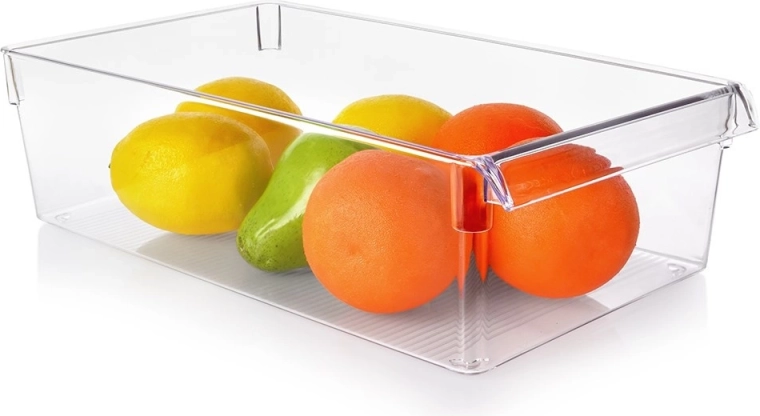 Fridge organizer 36 × 20.5 × 10 cm – transparent storage box with handle