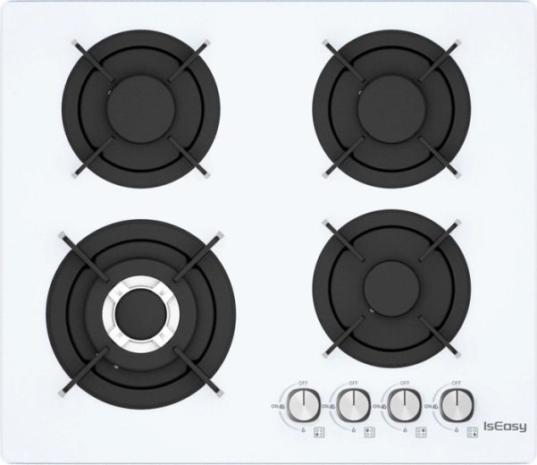 Glass Gas Hob ISEASY 60 cm with Cast-Iron Grates