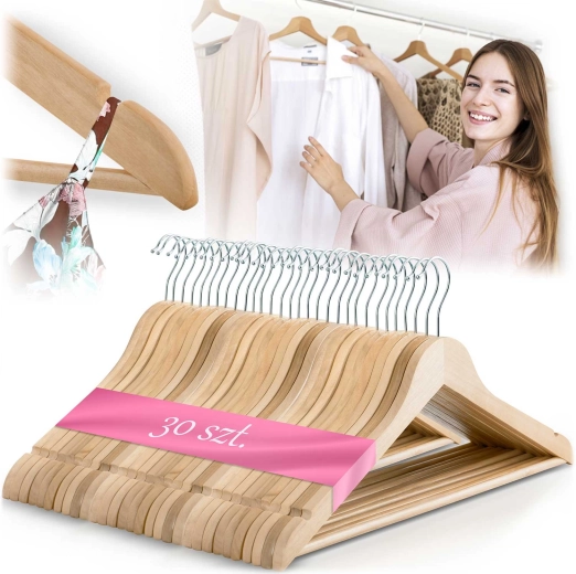 Massido wooden clothes hangers made of natural wood, set of 30 pcs