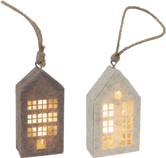 Christmas hanging felt house decoration with LED 14.5 cm