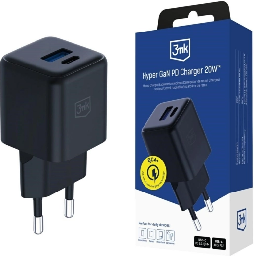 3mk Hyper GaN 20 W Wall Charger Black